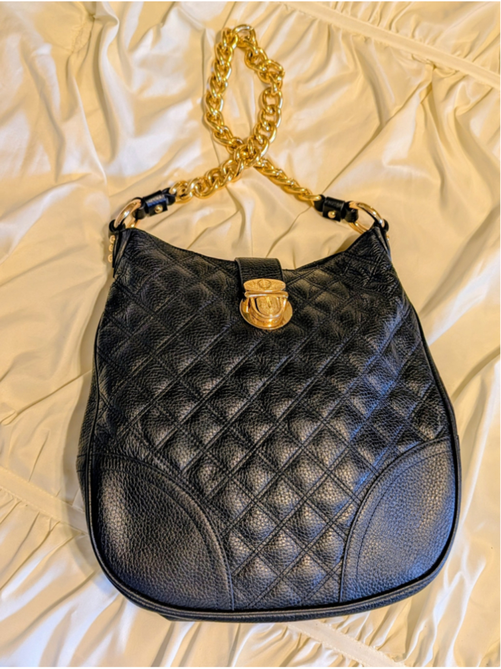 Y2K Quilted Leather Chain Shoulder Bag Black Gold Hardware Designer Inspired